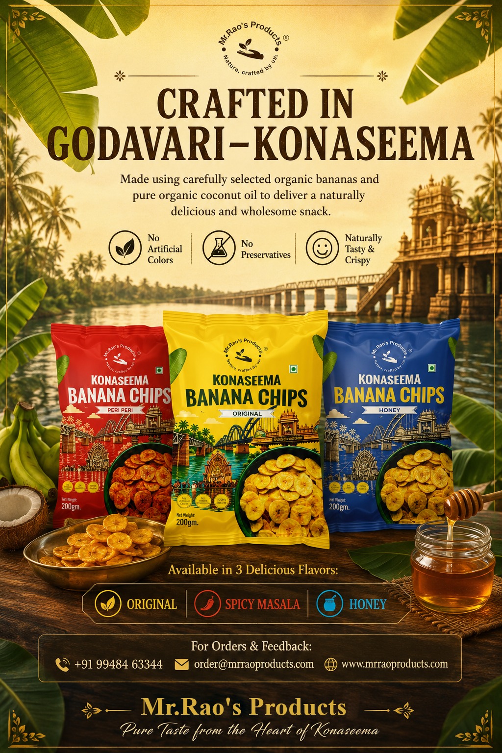 Mr Rao's organic banana chips product - premium quality natural snack