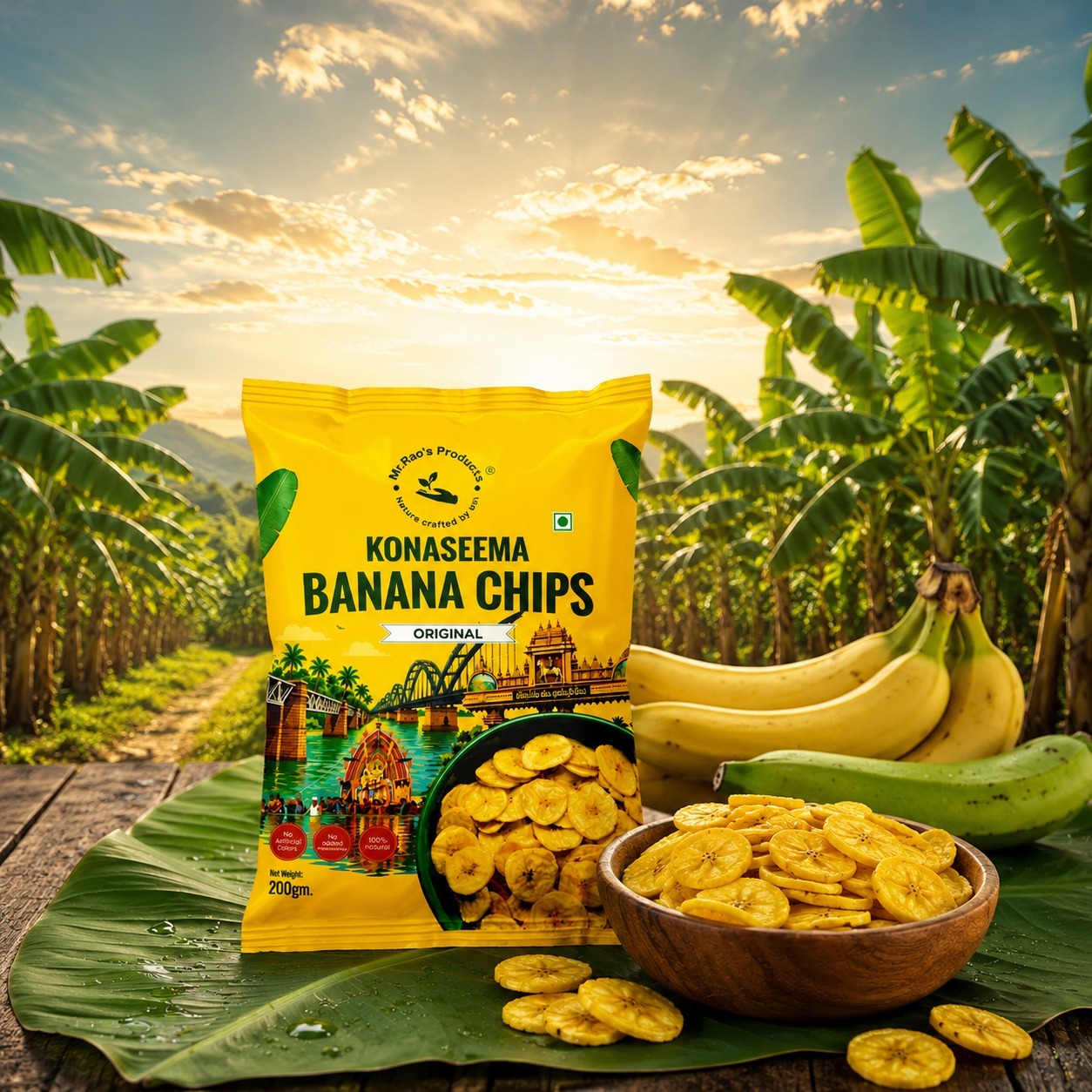 Freshly made organic banana chips without preservatives
